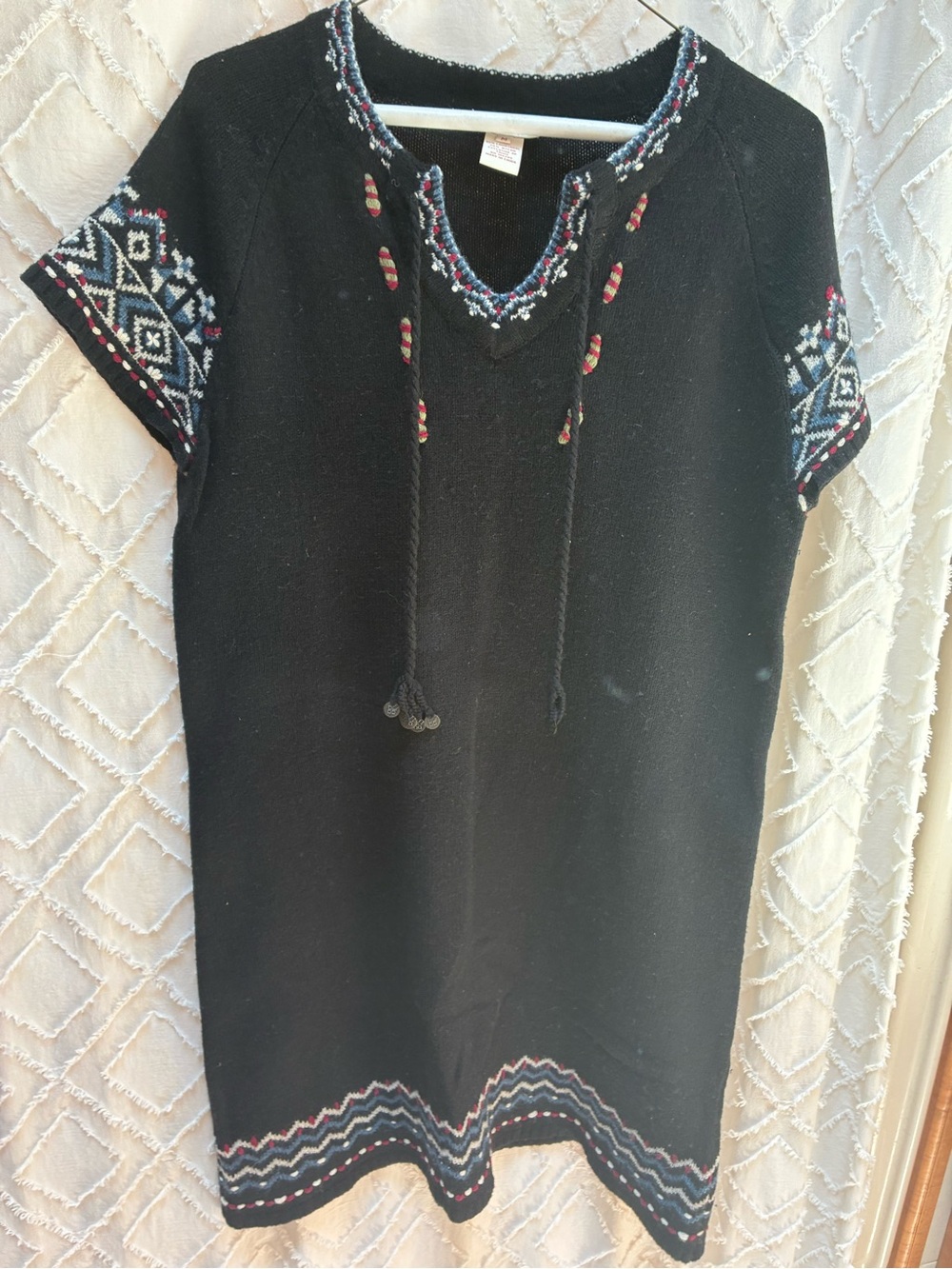 Sundance Black Knit Short-Sleeve Sweater Dress with Trim M